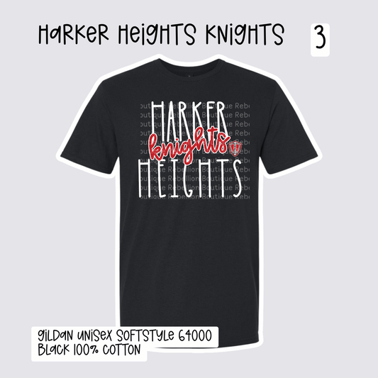Design 3 Harker Heights Knights 2026-2027 Spirit Wear Adult Tee, Long Sleeve or Sweatshirt