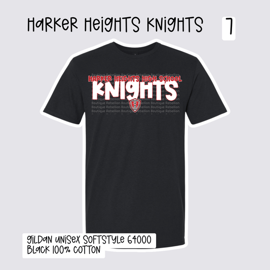 Design 7 Harker Heights Knights 2026-2027 Spirit Wear Adult Tee, Long Sleeve or Sweatshirt