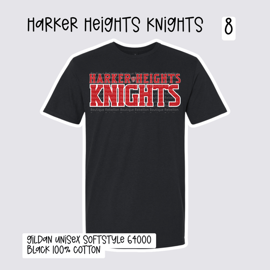 Design 8 Harker Heights Knights 2026-2027 Spirit Wear Adult Tee, Long Sleeve or Sweatshirt