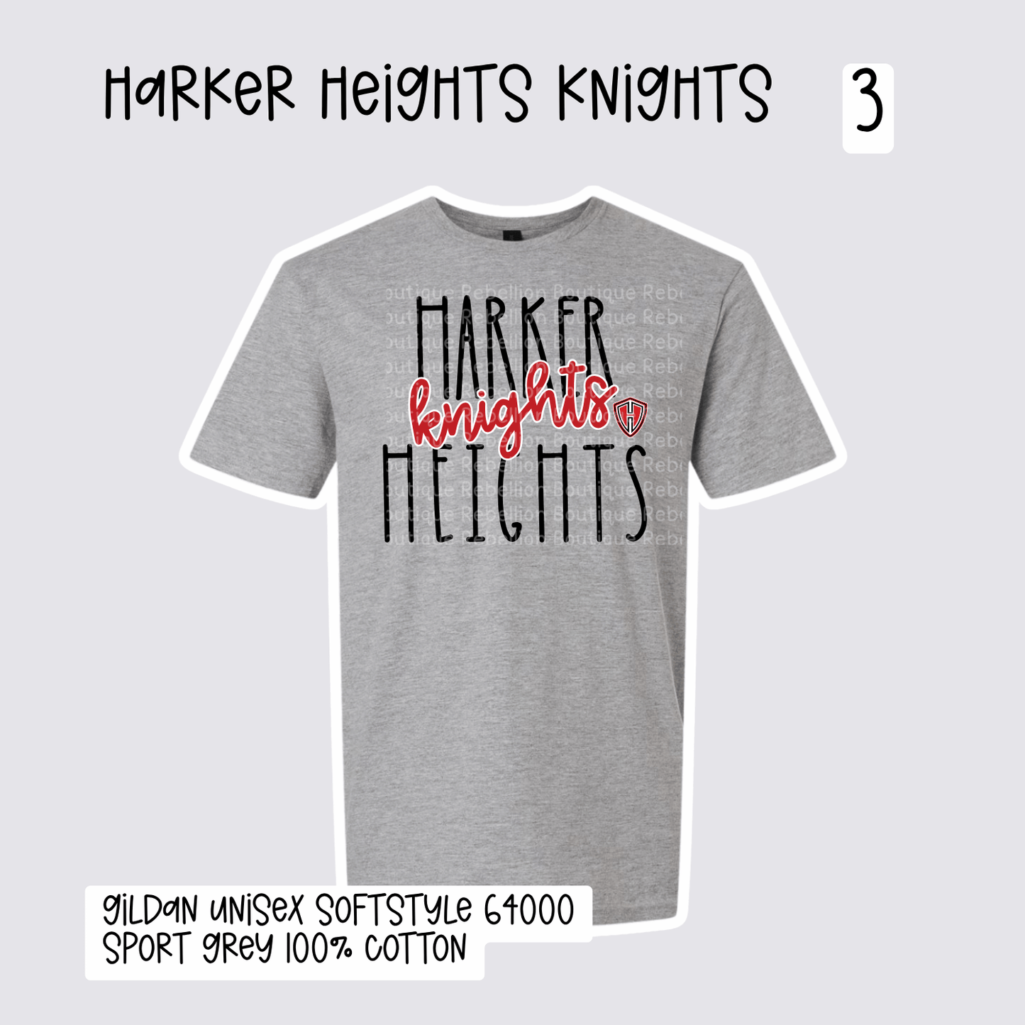 Design 3 Harker Heights Knights 2026-2027 Spirit Wear Adult Tee, Long Sleeve or Sweatshirt