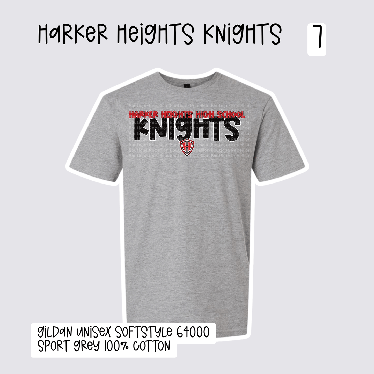 Design 7 Harker Heights Knights 2026-2027 Spirit Wear Adult Tee, Long Sleeve or Sweatshirt