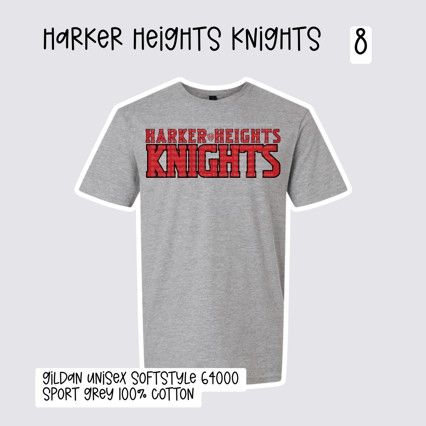 Design 8 Harker Heights Knights 2026-2027 Spirit Wear Adult Tee, Long Sleeve or Sweatshirt