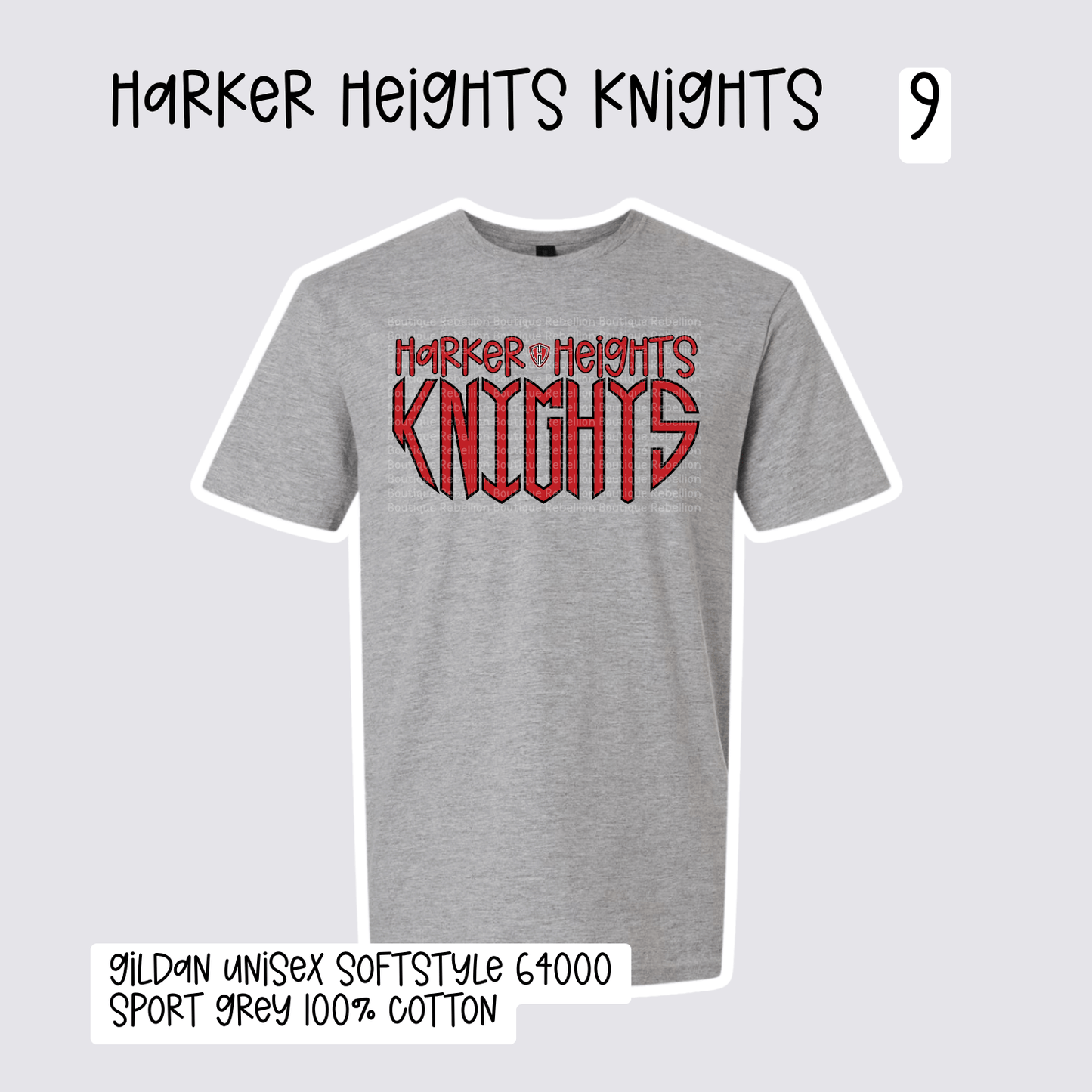 Design 9 Harker Heights Knights 2026-2027 Spirit Wear Adult Tee, Long Sleeve or Sweatshirt