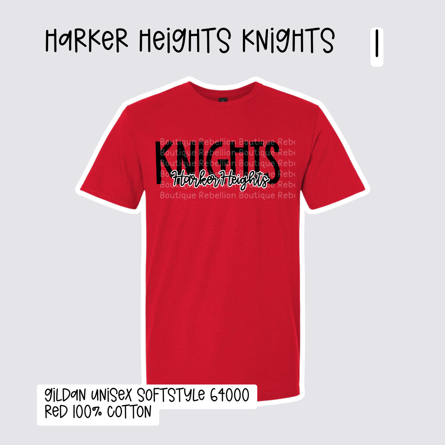 Design 1 Harker Heights Knights 2026-2027 Spirit Wear Adult Tee, Long Sleeve or Sweatshirt