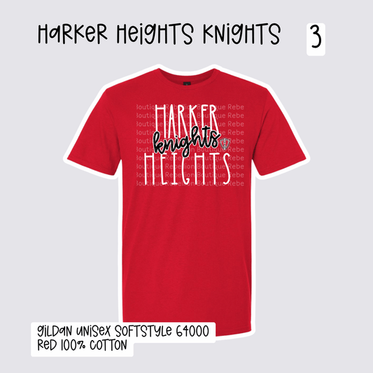 Design 3 Harker Heights Knights 2026-2027 Spirit Wear Youth Tee, Long Sleeve or Sweatshirt