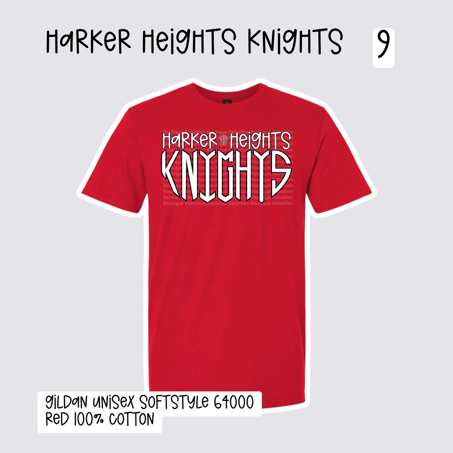 Design 9 Harker Heights Knights 2026-2027 Spirit Wear Adult Tee, Long Sleeve or Sweatshirt