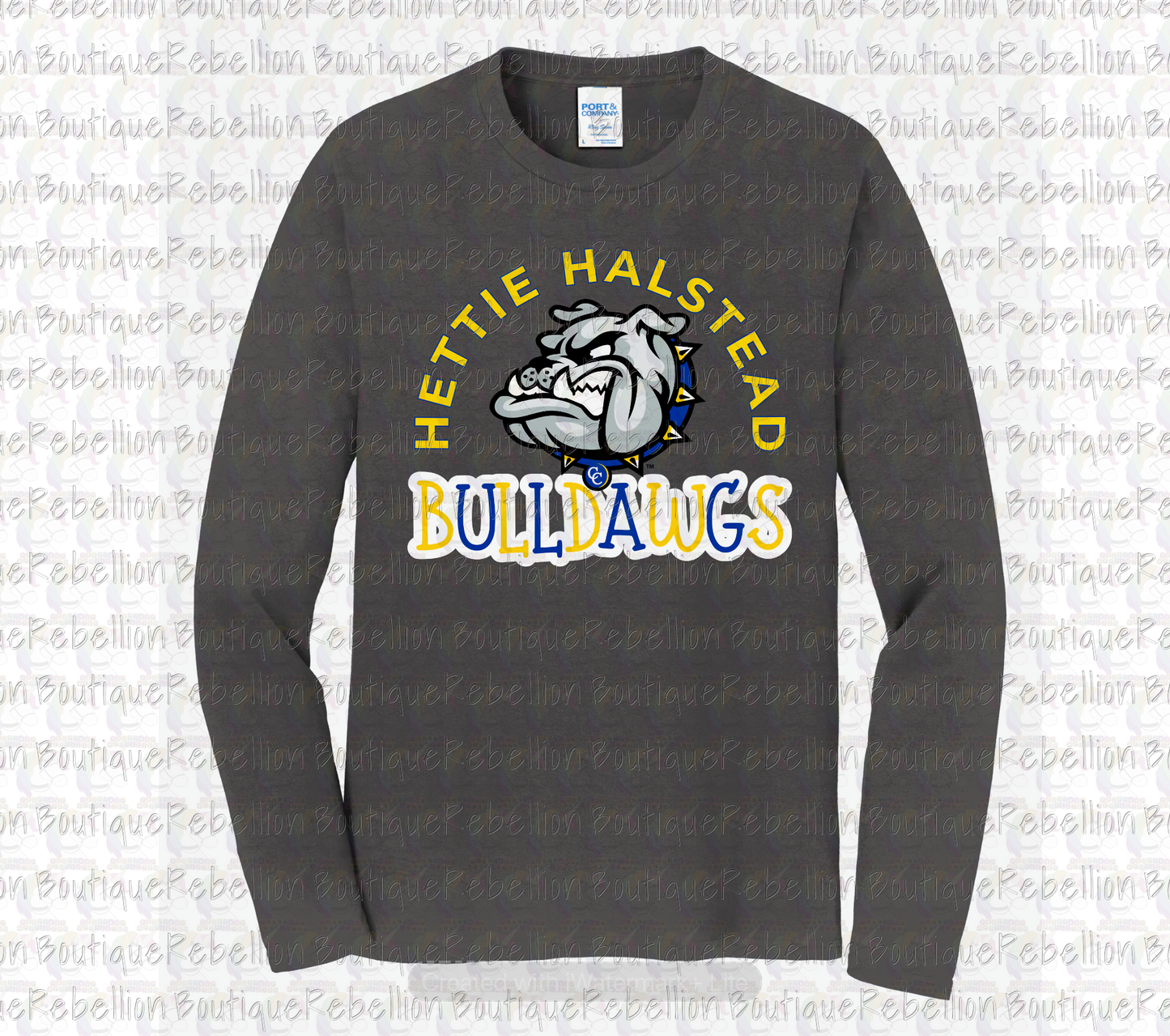 Hettie Halstead Elementary Bulldawgs Bubble Letter Crewneck Sweatshirt, Long Sleeve or Short Sleeve Adult Tee or Youth Tee