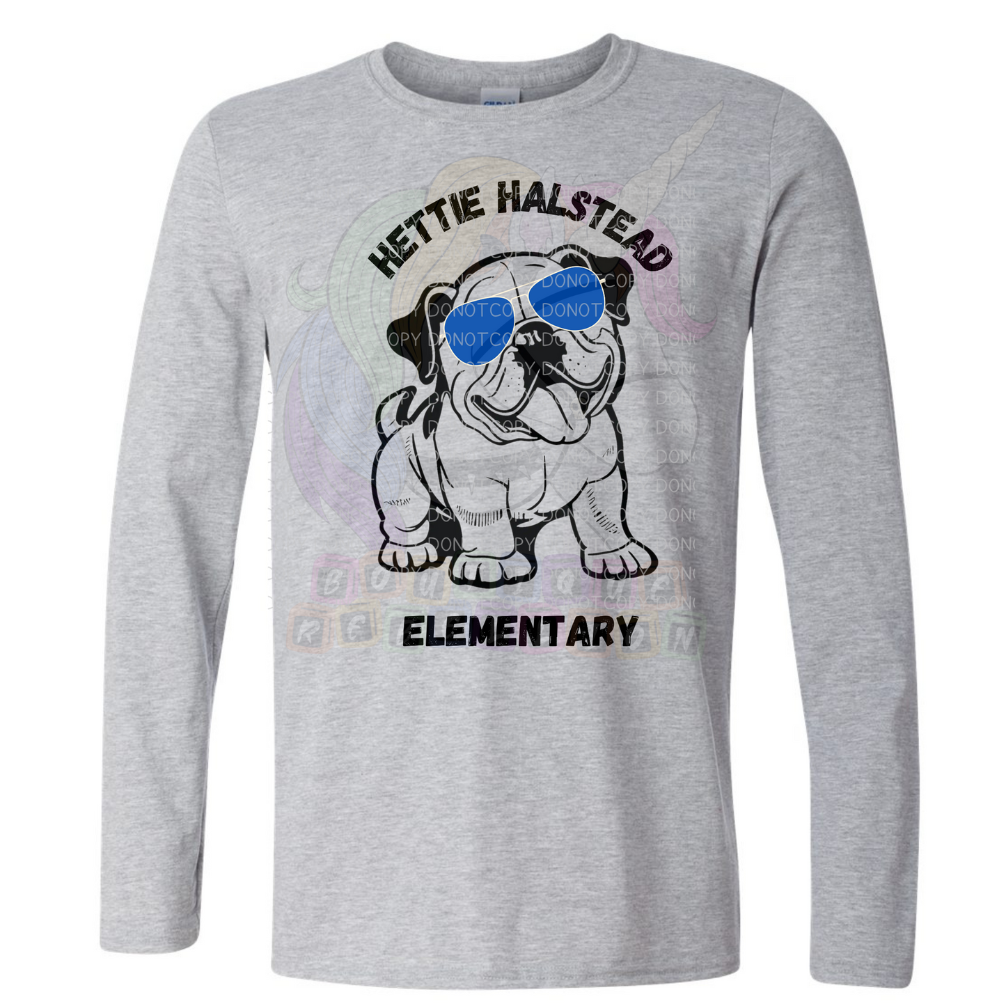 Hettie Halstead Elementary Bulldawgs Dog with Blue Glasses Crewneck Sweatshirt, Long or Short Sleeve Adult Tee