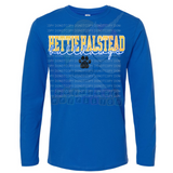 Hettie Halstead Elementary Bulldawgs Cursive with Paw Print Crewneck Sweatshirt, Long Or Short Sleeve Adult Tee