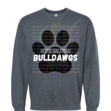 Hettie Halstead Elementary Bulldawgs Pawprint Crewneck Sweatshirt, Long or Short Sleeve Adult Tee