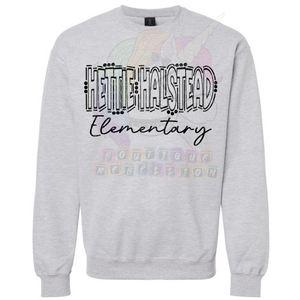 Hettie Halstead Elementary Bulldawgs Black Text Crewneck Sweatshirt, Long or Short Sleeve Adult Tee