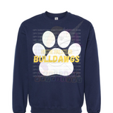 Hettie Halstead Elementary Bulldawgs Pawprint Crewneck Sweatshirt, Long or Short Sleeve Adult Tee