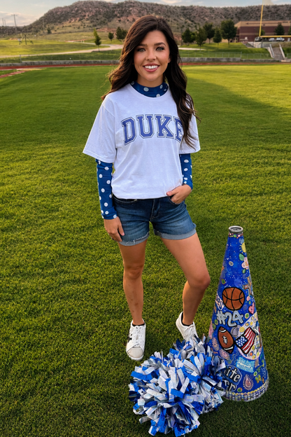 Kickoff Season Blue Mesh Polka Dot Top