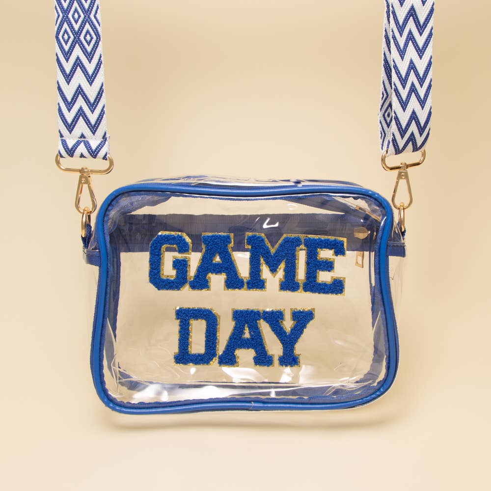 Royal Blue “Game Day” Fuzzy Chenille Clear Crossbody Bag