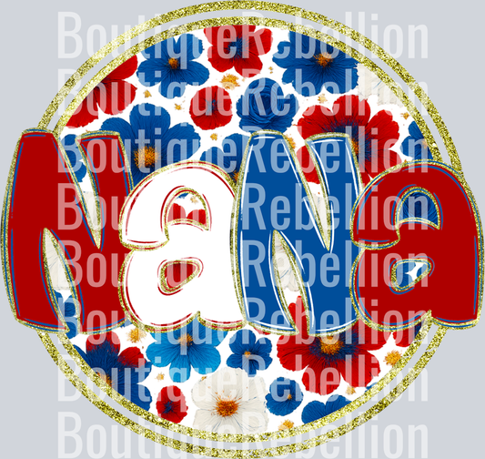 Nana Red White & Blue Floral Single DTF Transfer