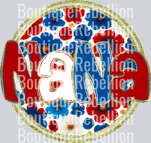 Nana Red White & Blue Floral Single DTF Transfer