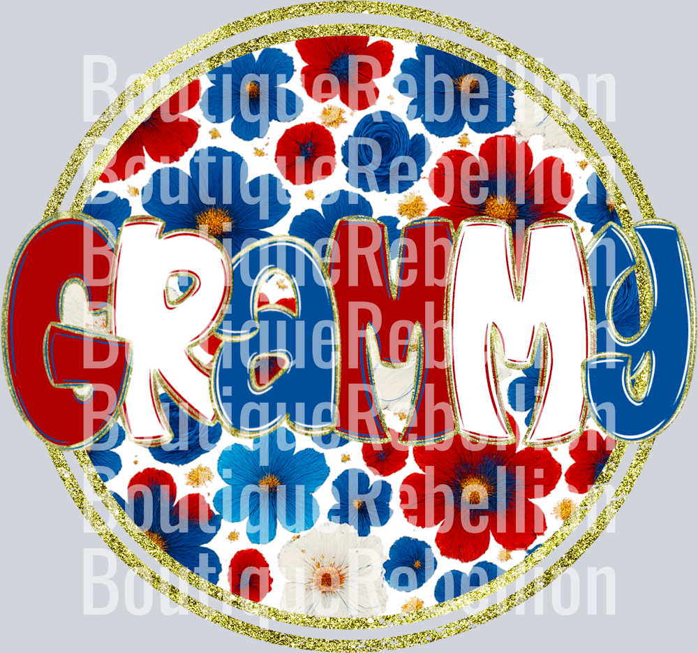 Grammy Red White & Blue Floral Single DTF Transfer