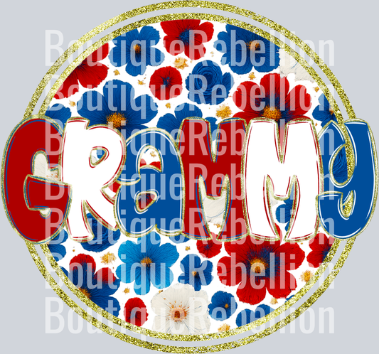 Grammy Red White & Blue Floral Single DTF Transfer