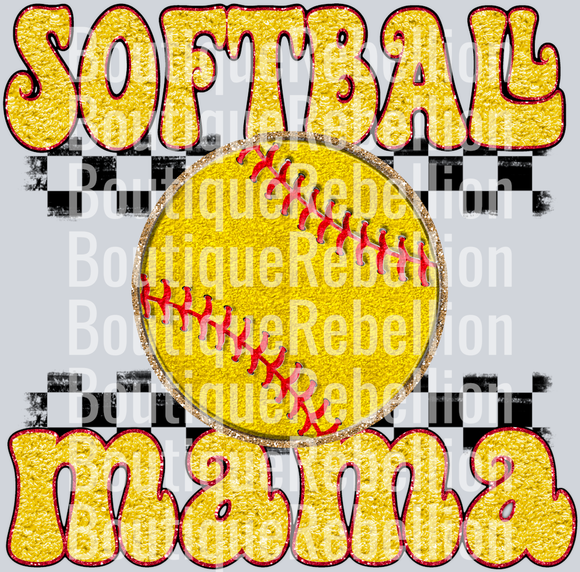 Chenille Softball Mama Single DTF Image