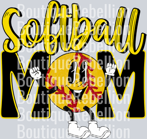 Softball Mom Retro Black Yellow Single DTF Image