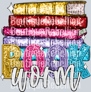 Book Worm Faux Shimmer Single DTF Transfer