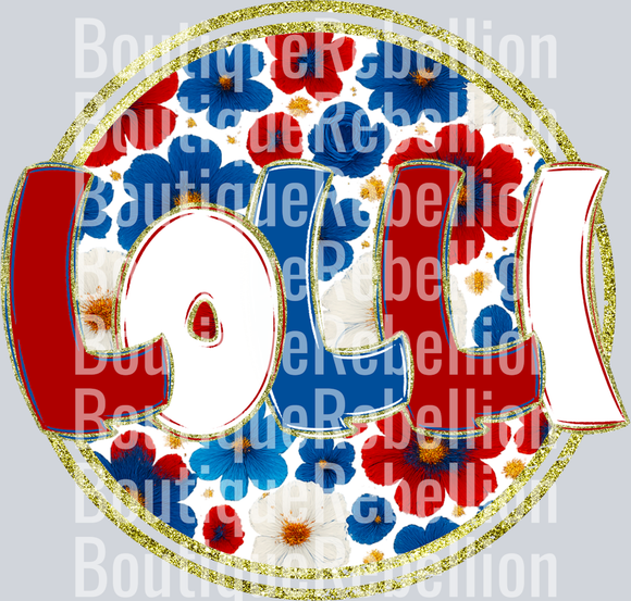 Lolli Red White & Blue Floral Single DTF Transfer