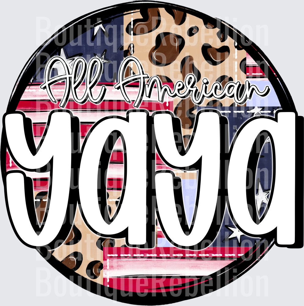 All American Yaya Leopard Print USA Flag Circle Design Single DTF Transfer