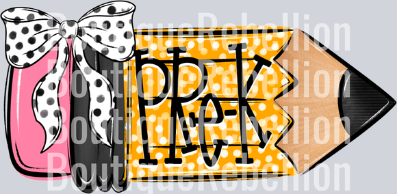 School Pencil Doodle Girl PreK Single DTF Transfer