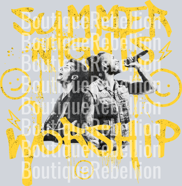 Summer Nights Worship Happy Yellow Splatter Single DTF Transfer