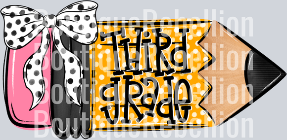 School Pencil Doodle Girl Third Grade Single DTF Transfer
