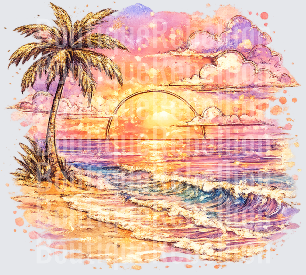 Painterly Beach Scene Single DTF Transfer