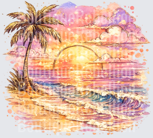 Painterly Beach Scene Single DTF Transfer