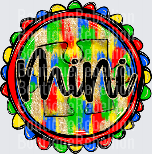 Mimi Colorful Paintbrush Stroke Circle Design with Decorative Border Single DTF Transfer