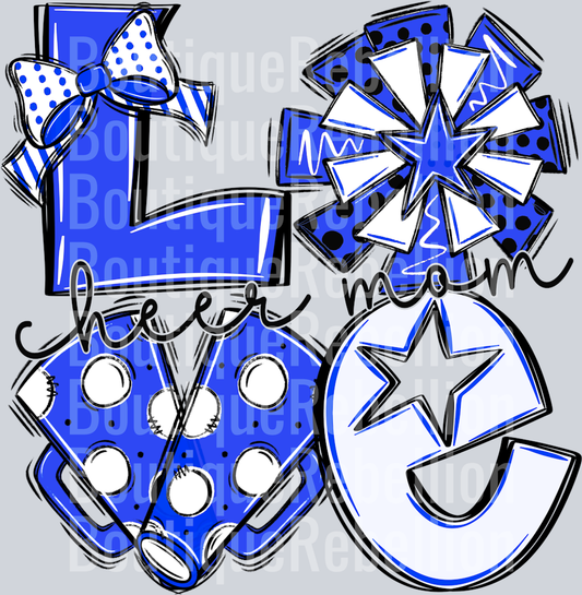 Cheer Mom Love Black Blue White Single DTF Transfer
