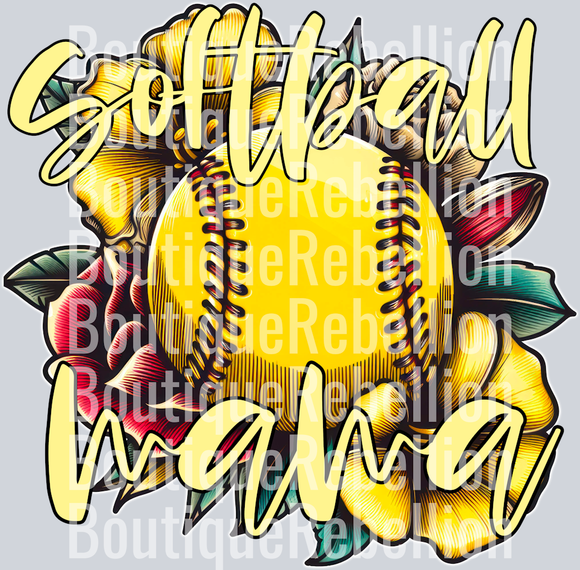 Softball Mama Floral Single DTF Image