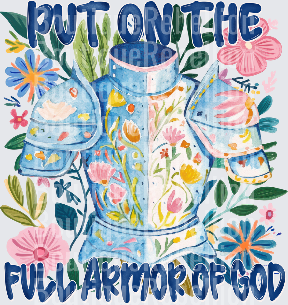 Put On The Full Armor of God Floral Knight Armor Design Single DTF Transfer