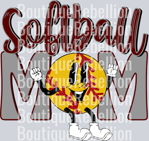 Softball Mom Retro Maroon Grey Single DTF Image