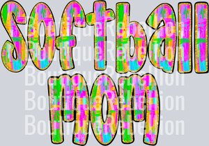 Neon Faux Glitter Softball Mom Single DTF Image