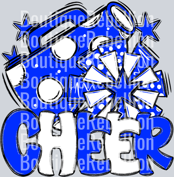 Royal Blue & White Cheer Single DTF Transfer