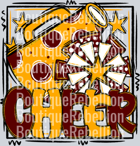 Framed Burgundy & Golden Yellow Cheer Single DTF Transfer