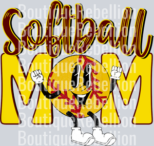 Softball Mom Retro Maroon Yellow Single DTF Image