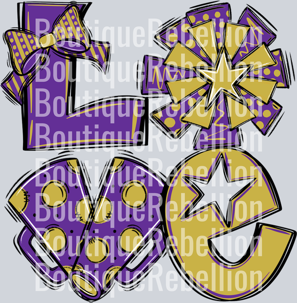 Love Cheer Purple Gold Single DTF Transfer