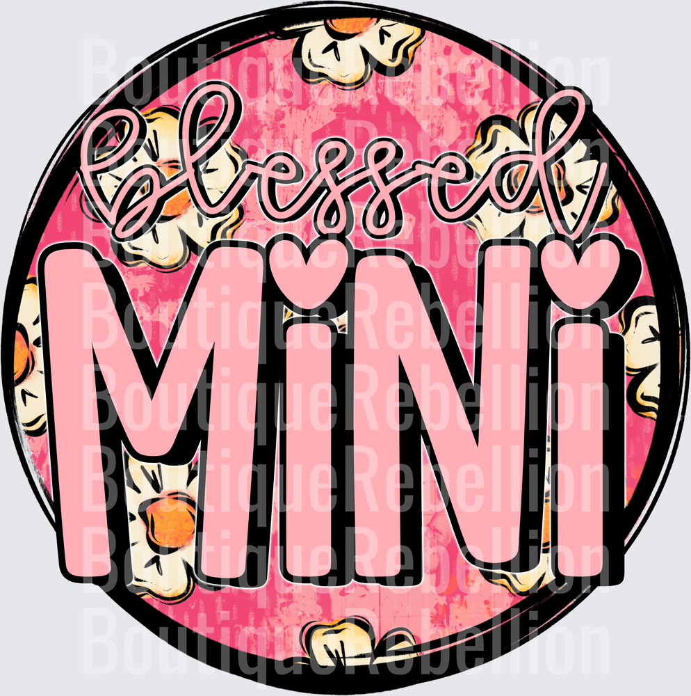 Blessed MiMi Pink Floral Circle Single DTF Transfer