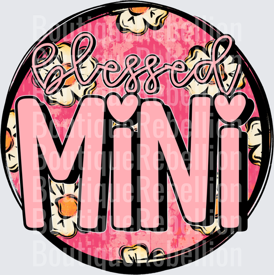 Blessed MiMi Pink Floral Circle Single DTF Transfer