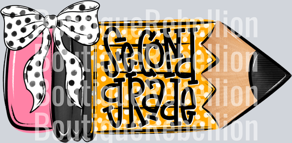 School Pencil Doodle Girl Second Grade Single DTF Transfer