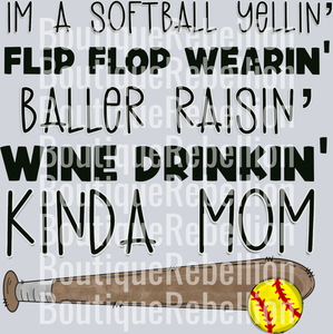 Softball Wine Drinkin' Mom Single DTF Image