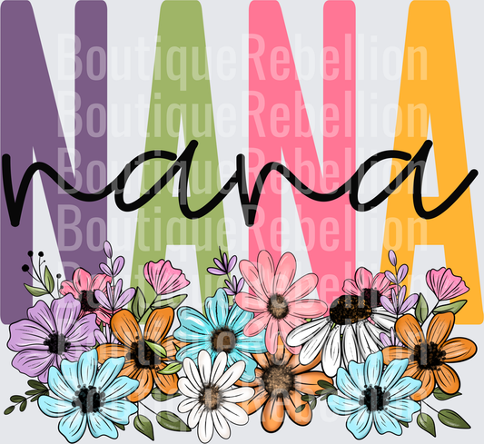 MAMA Rainbow Letters with Colorful Wildflower Border Single DTF Transfer