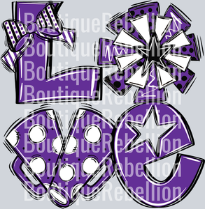 Love Cheer Purple Black White Single DTF Transfer