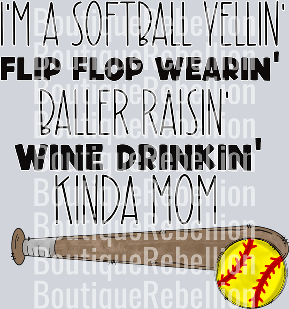 Softball Wine Drinkin Mom Single DTF Image