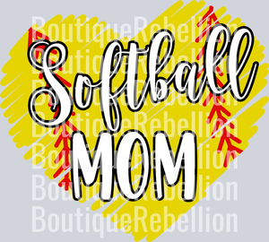 Softball Mom Heart Single DTF Image